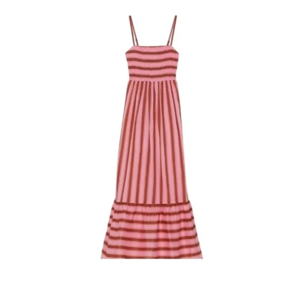 Kate Spade New York Calais Stripe‎ Smocked Maxi Dress Rosy Carnation M